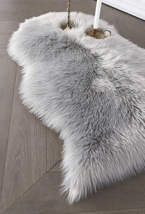 SERISSA Faux Sheepskin Fur Area Rug Grey, Small Fuzzy Rug for Bedroom Floor Sofa Living Room Decor 2x3 Feet