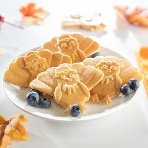 Thanksgiving Turkey Mini Waffle Maker, 4" Electric Nonstick Waffler Iron for Holiday Breakfast, Fun & Festive