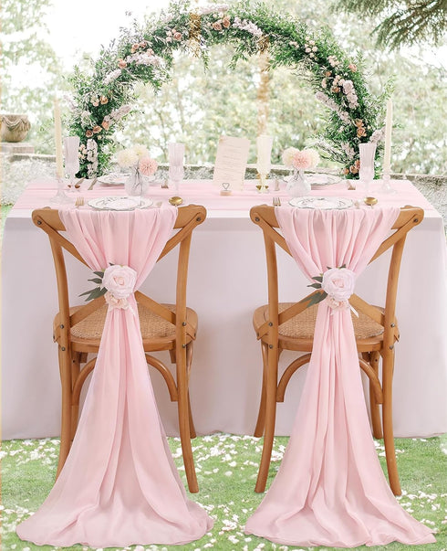 Chiffon Table Runner 27x120 Inches Pink Rustic Sheer Fabric for Wedding, Baby Shower, Birthday Party Decoration