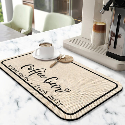 Coffee Bar Mat Rubber Dish Drying Mat For Kitchen Counter Coffee Mat for Home Bar Gift Kitchen Mat Coffee Bar Accessories Decorative Coffee Shop Chocolate Dish Drying Pad 19.5x12in