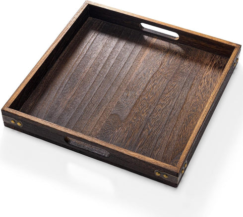 Yangbaga Serving Tray with Handles,13"*13"Wood Decorative Tray for Living Room,Modern Coffee Table