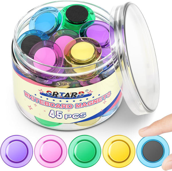 Grtard 45 Pcs Colorful Magnets for Whiteboard, Round Refrigerator Magnets, Dry Board Decorative Teacher Supplies