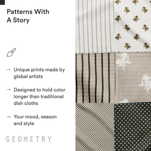 6 Pack GEOMETRY Dishcloth Evergreen Collection Quick-Dry, Ultra-Absorbent, Reusable Microfiber Kitchen Towels