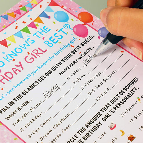 Skylety 50 Pieces Birthday Party Activity Game Card Set, Who Knows Her Best for Themed Party Decorations