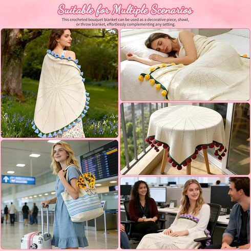 Blanket,43.3 1.1M) Finished Rose Bouquet in Handmade Crochet Flower Bouquet Blanket, Knitted Throw Blankets