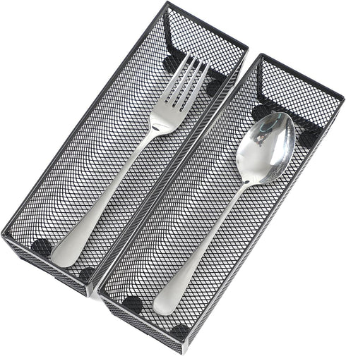BYCY Silverware Drawer Organizer, Mesh Utensil Organizer for Kitchen Storage, Black Steel Metal Mesh Tray for Flatware