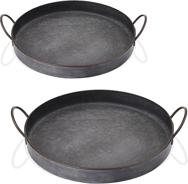 Hipiwe Set of 2 Industrial Style Metal Iron Serving Tray with Handle, Rustic