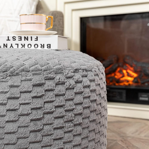 20x20x12 Inches Fur Ottoman Stool Unstuffed Footstool Cover Pouf Foot Rest Round Poof Seat Floor Bean Bag Chair