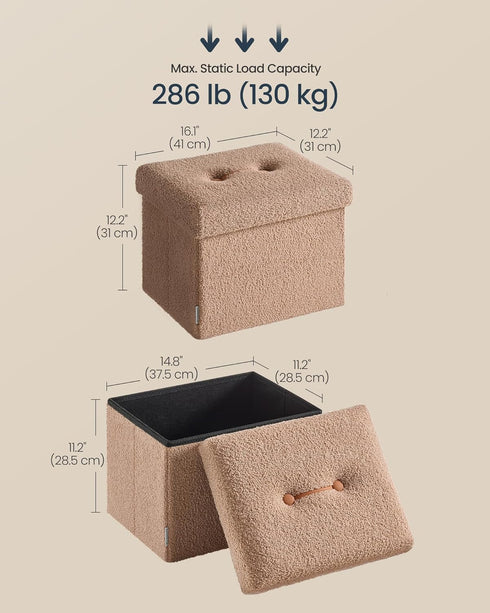 12.2 16.1 12.2 Inches, 286 lb, ULSF094K01 SONGMICS Small Folding Storage Ottoman, Foot Rest Stool, x x Ottoman