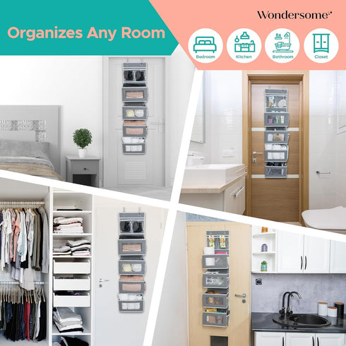 Over the Door Organizer, Clear Mesh Window Hanging Storage Rack for Bedroom, Bathroom, Kids Room, Space Saving Shelves