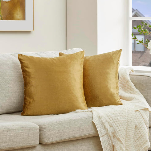 GIGIZAZA Set of 2 Gold Decorative Throw Pillow Covers 16x16, Velvet Square Couch Cushion Pillows for Boho Sofa