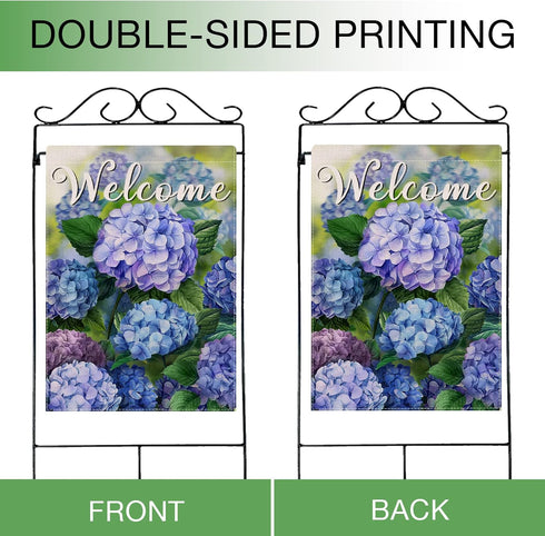 Welcome Spring Floral House Flag, Double Sided Hydrangea Decorative Garden Yard Outdoor Large Decor 28 x 40