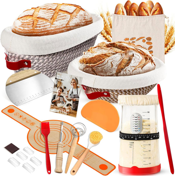 Sourdough Starter Kit with 9" Round & 10" Oval Banneton Proofing Basket