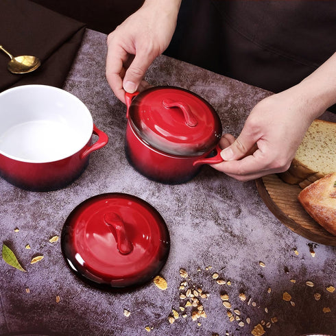 Ceramic Mini Cocotte Set - 17.7 Ounces Small Casserole Dishes with Lids, Handles, Oven, Microwave & Dishwasher Safe
