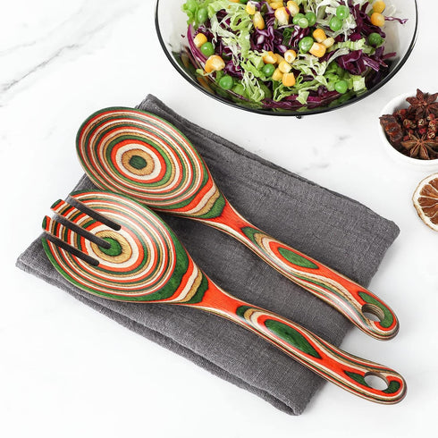 Salad Tongs, Wooden Serving Utensils Set, WOSPONFAN 10-inch Pakkawood for Kitchen Cooking