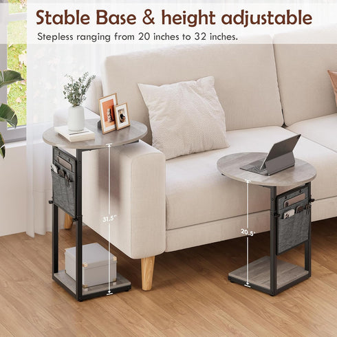 32" Vagusicc C Shaped End Table, Adjustable Height Small Side Table for Couch and Recliner, Tall Couch Side Table Slide