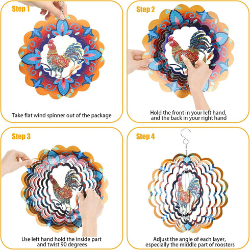 Wind Spinners, 12 inch 3D Stainless Steel Hanging Wind Spinner, Metal Kinetic Sculpture for Indoor/Outdoor Decor.