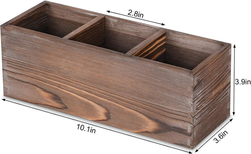 Wooden Silverware Organizer with 3 Spacious Compartments, Cooking Spatula Holder, Kitchen Utensil Flatware Caddy