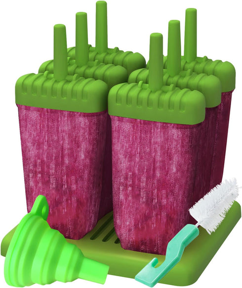 Ozera Popsicle Molds Set of 6 Reusable Ice Pop Molds with Funnel & Cleaning Brush for Homemade Popsicles