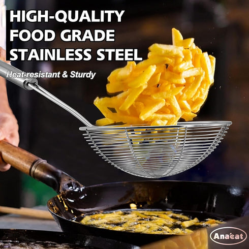 Anaeat 5.3" Stainless Steel Spider Strainer Skimmer, Professional Kitchen Pasta Strainer Spoon with Long Handle - Asian Strainer Ladle Wire Skimmer Spoons for Cooking and Frying by Anaeat