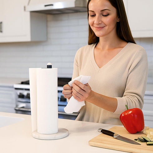 Countertop, 5.5 12.6 Inch, Creative Home Natural Marble Base Paper Towel Holder Stable Roll Dispenser with Powder