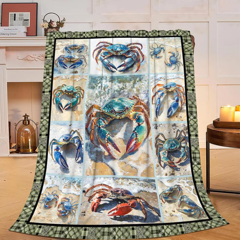 Luxvio Cozy 50"X40" Crab Blanket Coastal Crabs Throw Blanket Soft Warm Fuzzy Plush Gifts for Girls Women Lightweight