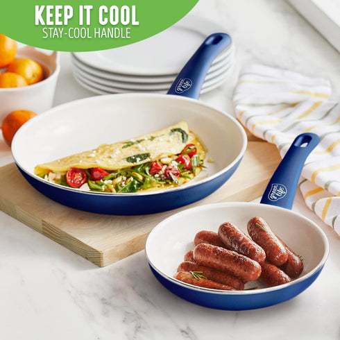 GreenLife Non Stick Fry Pan Set, 7" & 10", Non-Toxic PFAS-Free Ceramic Skillets, Blue