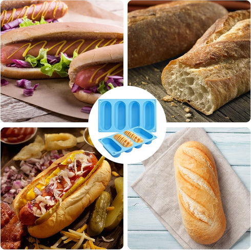 CANIPHA 2 Pack Hot Dog Bun Pan, Silicone Nonstick & Heat Proof Baking Molds for Homemade Hotdog Rolls