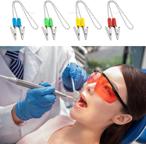 AUEAR 6 Pack Napkin Clips, Metal Dental Bib Chain Holder, Flexible Lanyard for Adults (4 Colors)