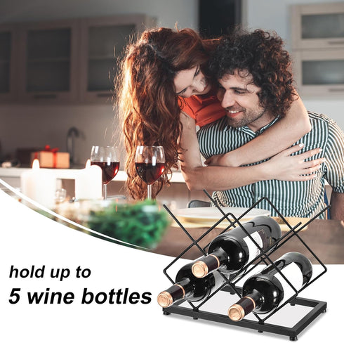 uxcell Black Countertop Wine Rack, Freestanding Tabletop Holder for Up to 5 Standard Bottles
