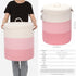Sea Team Large Cotton Rope Woven Storage Basket with Lid, 16 x 20 inches, White & Pink, Clothes Toys Organizer
