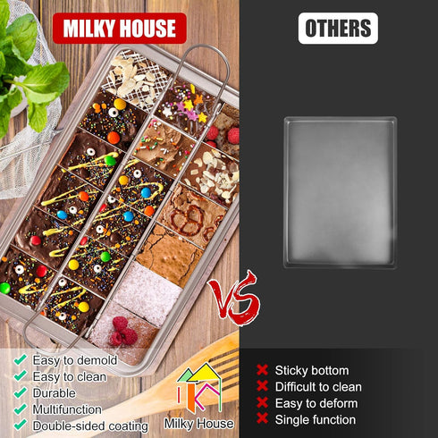 Brownie Pans with Dividers, Non-Stick Baking Tray with 18 Pre-Cut Molds, 12 x 8 Inches