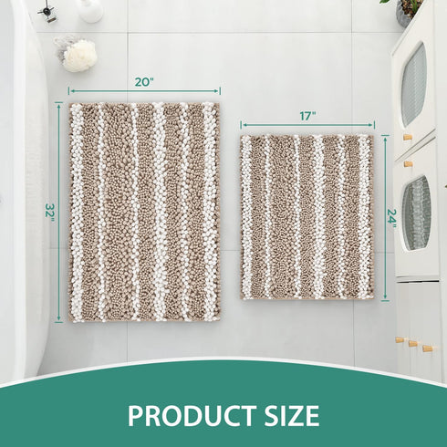 HOMEIDEAS 2 Piece Cationic-Dye Bathroom Rugs Sets, Chenille Extra Soft Absorbent Non-Slip Machine Washable Bath Mats