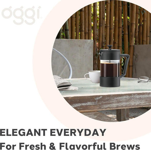 Oggi French Press Coffee Maker (20oz) - 5 Cup Capacity, Stainless Steel Lid & Plunger, Great Coffee Gifts