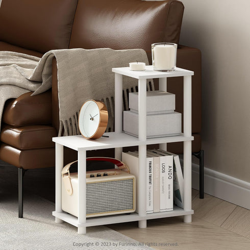 2-Tier 5-Cube Furinno Turn-N-Tube Storage Shelves, Ladder Shape Book Shelf with Open Frame Design, Corner Shelf