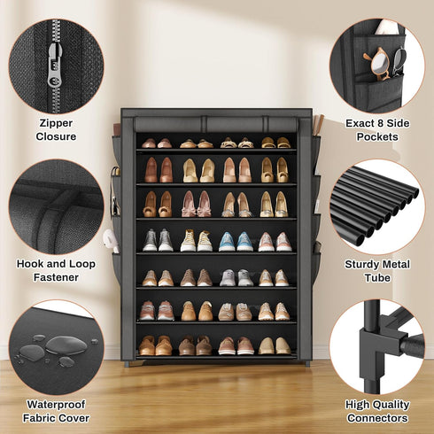 7 35-40 8 Closet, VTRIN Shoe Rack with Cover, Tier Shoe Organizer Storage for Pairs Shoes and Boots Large Capacity Tall