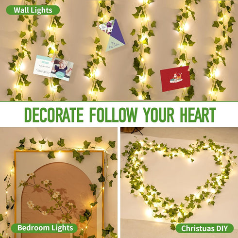 Alabeila Nest Vines,33ft 100 Fake Plants LED Artificial Ivy Garland with Fairy Lights,for Home Living Room Bedroom wall