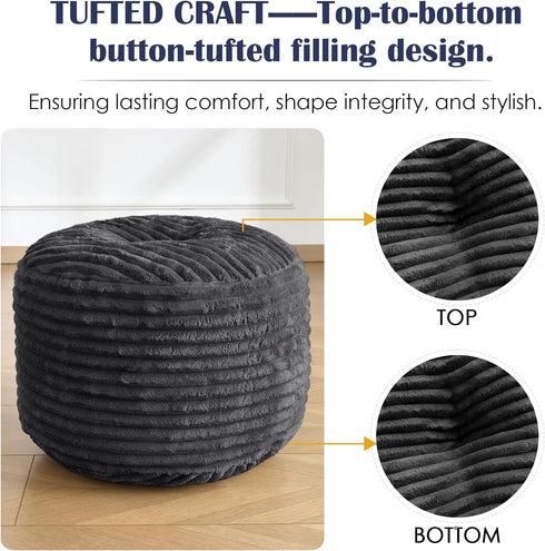 Room,20"x 15",Dark Round Pouf Ottoman,Corduroy Poufs with Memory Foam Filling for Foot Rest,Soft Footstool for Living