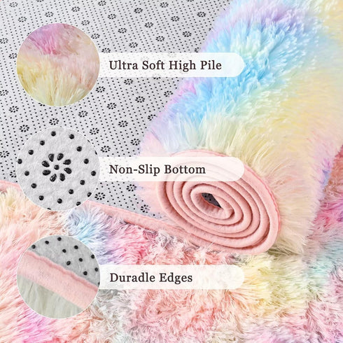 2ft 3ft junovo Washable, Non-Slip Area Rug, Soft Rainbow Area Rug for Girl's Room, Children's Play mat, Baby Girl