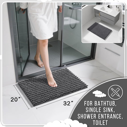 Yimobra Non Slip Washable Bathroom Rugs 32x20 Inch - Ultra Soft Absorbent Chenille Bath Mat, Dark Gray
