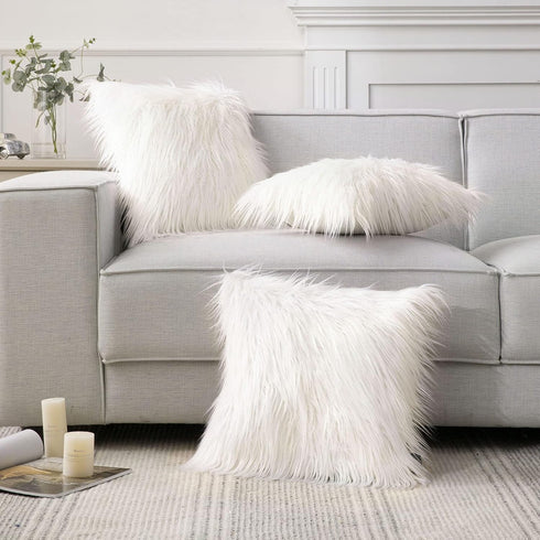 Phantoscope Pack of 2 Faux Fur Solid Throw Pillow Covers, Luxury Soft Decorative Cushion Covers, Cream White 18 x 18