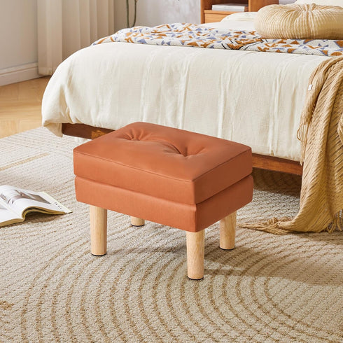 16.34" 12.4" W12.6" UHBD041J YMYNY Small Footstool Ottoman, Faux Leather Footrest with Sponge Padded Seat, Step Stool