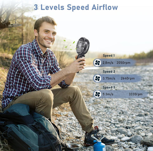 FARADAY Personal Hand Held Fan 4800mAh Travel Cooling Fan Powerful Small Portable Fans Rechargeable Battery Operated Desktop Table Fan for Traveling Hiking, 3 Speed, 6-21 Hours,Black by FARADAY