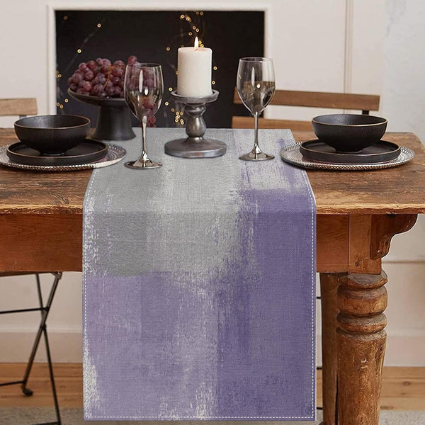 Emvency Farmhouse Table Runner, Vintage Purple Grey Abstract Art Painting for Kitchen