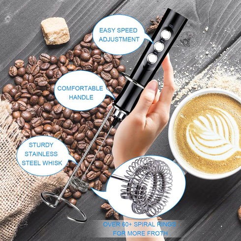 Rechargeable Handheld Milk Frother, Electric Coffee Mixer with 2 Stainless Steel Egg Beaters for Hot Chocolate