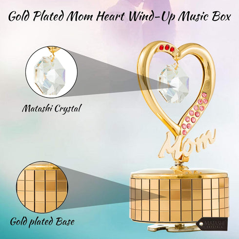 24K Matashi Gift for Her Gold Plated Music Box Plays Amazing Grace Elegant Home Decor Showpiece for Mom, Wife, Grandma