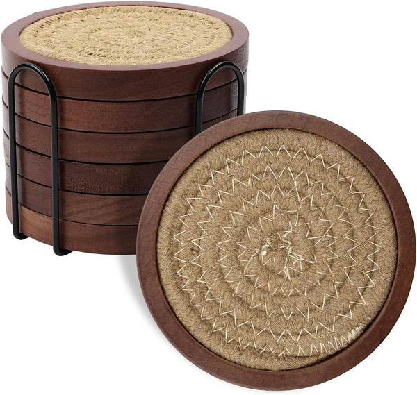 Mckanti 6 Pack Wood Coasters for Drinks with Cotton Coasters Insert, Wooden