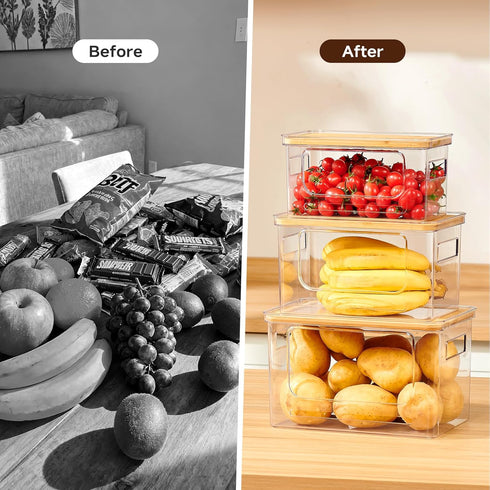 3-Pack Trash Bag Holder,Trash Bag Dispenser with Bamboo Lid, Stackable Acrylic Garbage Bag Dispenser for Under Sink Use