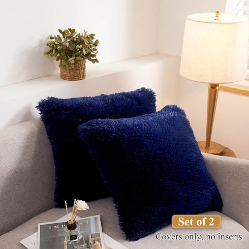 XeGe Faux Fur Throw Pillow Covers, Shaggy Fluffy Cushion Covers, Set of 2 Decorative Pillow Shams for Sofa Bed