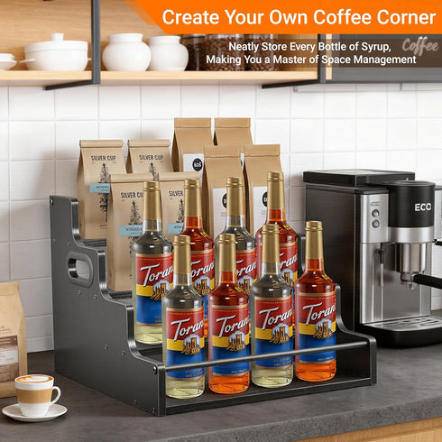 YQBRAO 4-Tier Liquor Bottle Display Shelf, Coffee Syrup Rack Organizer, Water Bottle Organizer, Mini Bar Cabinet